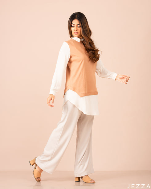 Hip Top With A Fusion Of Cotton Knit And Polyester 50783